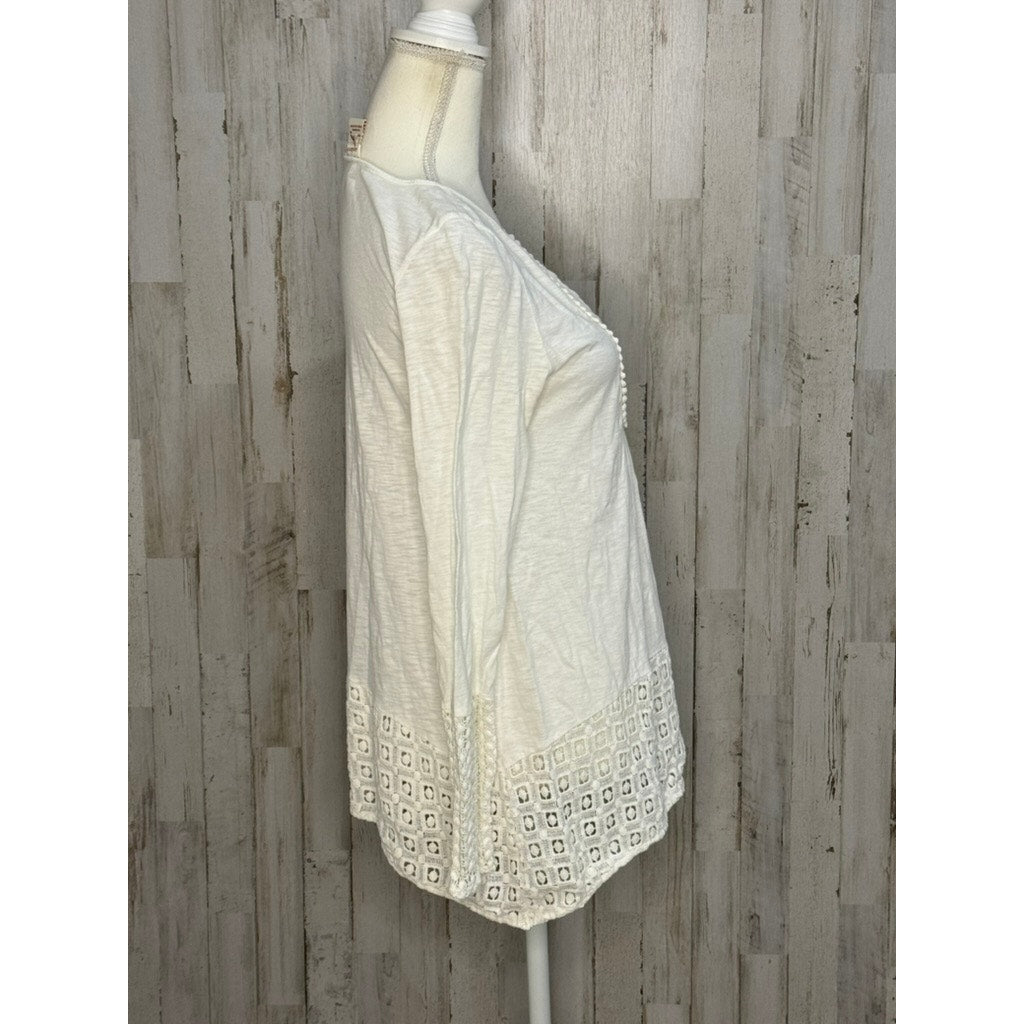 Sundance Women's Ivory Crochet Detail Henley Tunic Blouse Size Small