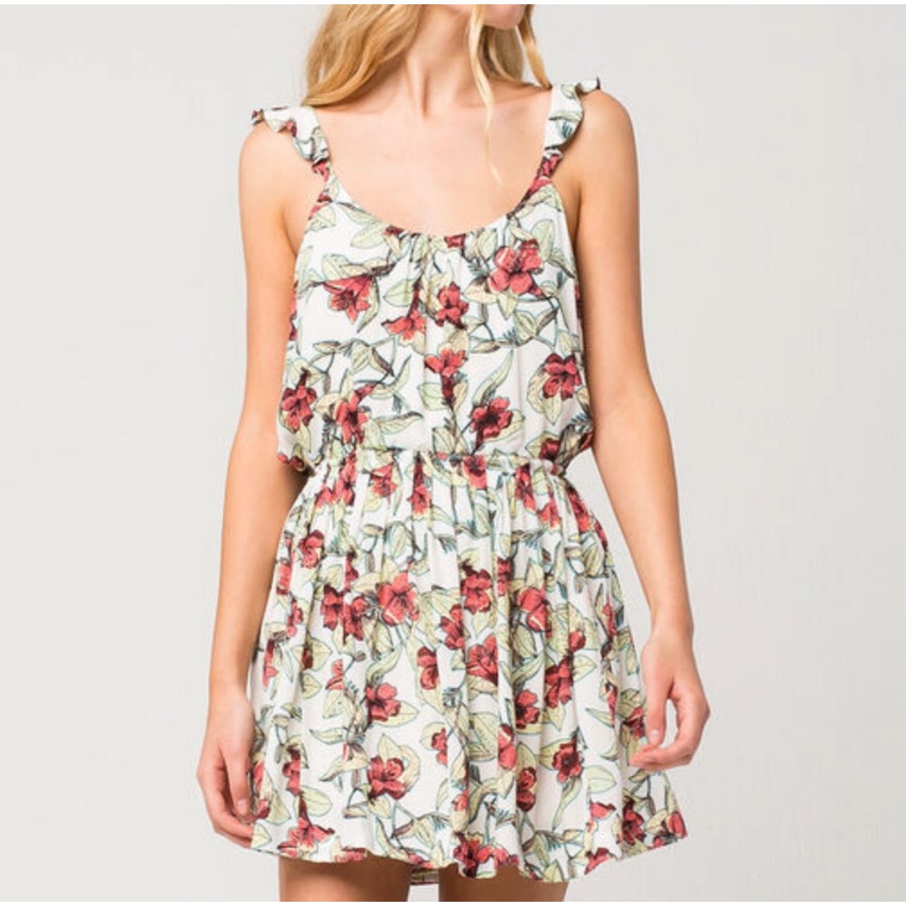 Free People Women's Dear You Floral Lilly Ruffle Strap Mini Dress Size Small