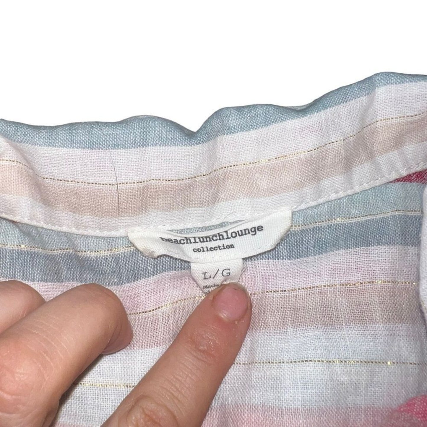 Beach Lunch Lounge Top Womens Large Multicolor Striped Sleeveless Button-Up