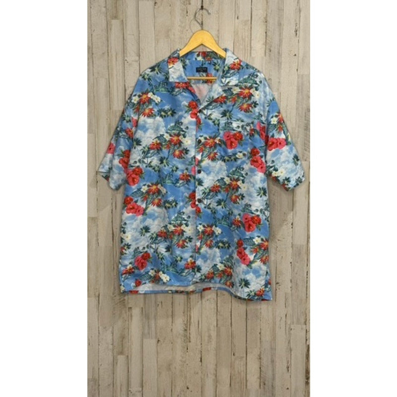 Tropical Storm Men's 3XL Blue Floral Hawaiian Shirt Short Sleeve Casual