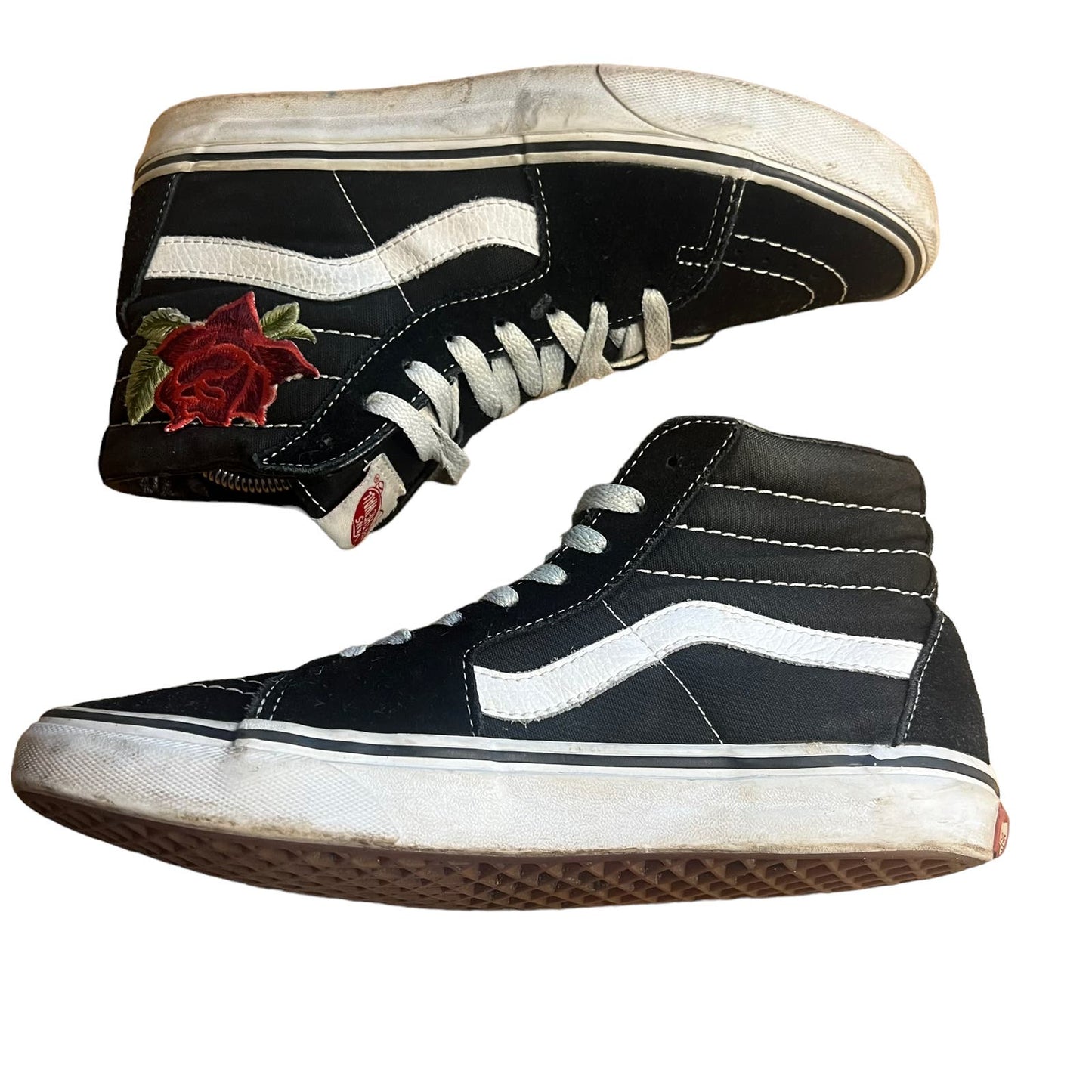 Vans Sk8-Hi Black Suede High Top Rose Embroidered Unisex Sneakers M6.5 / W8.0