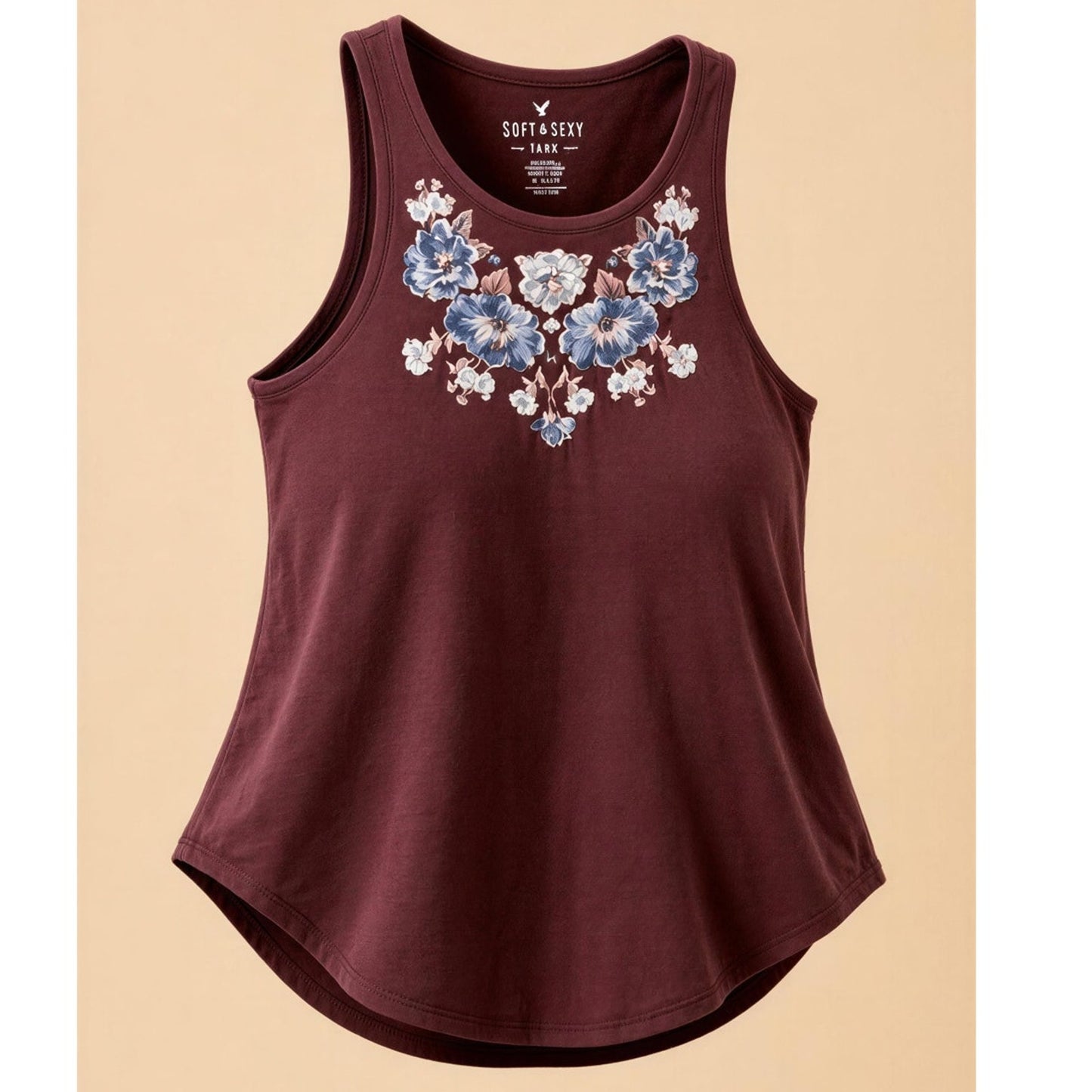 American Eagle Outfitters Tank Top Womens Medium Burgundy Floral Embroidered