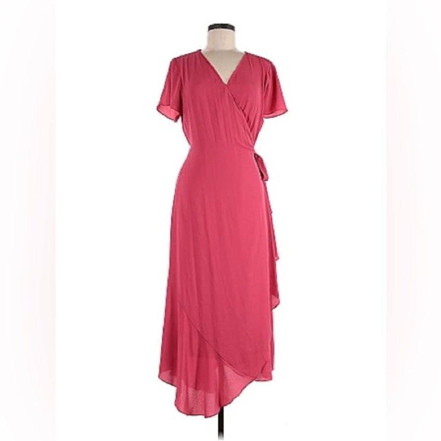 Halston Women’s Rose Pink Short Sleeve V-Neck Wrap Maxi Dress Size Small