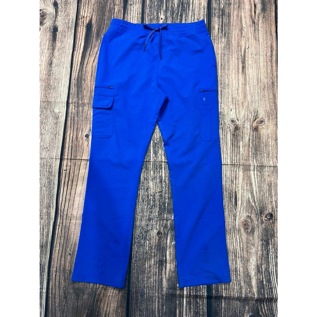 Jaanuu Men's Large Tall Cargo Scrub Pants Blue Elastic Waist Workwear