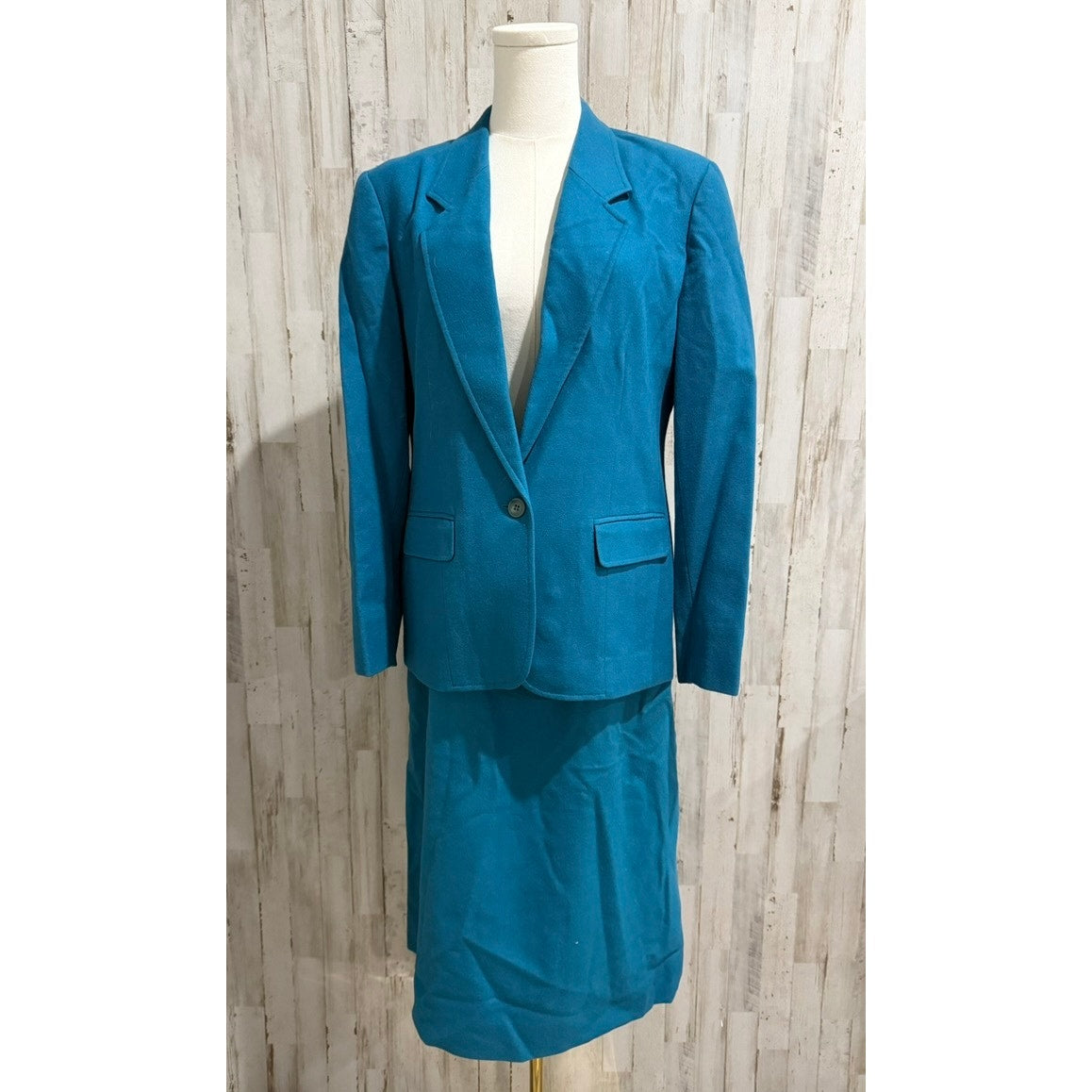 Pendleton Vintage Skirt Suit Womens 12 Teal Blue Green Blazer & Pencil Skirt