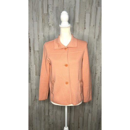 Talbots Women's Small Coral Merino Wool Long Sleeve Mock Neck Blazer Jacket