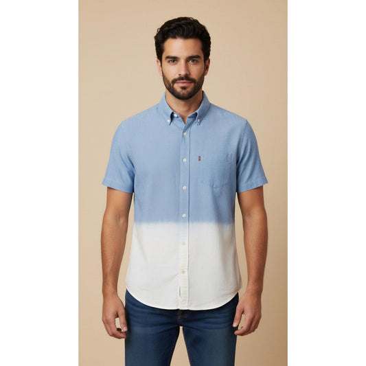 Levi's Men's Medium Blue Ombre Short Sleeve Button-Up Shirt Casual