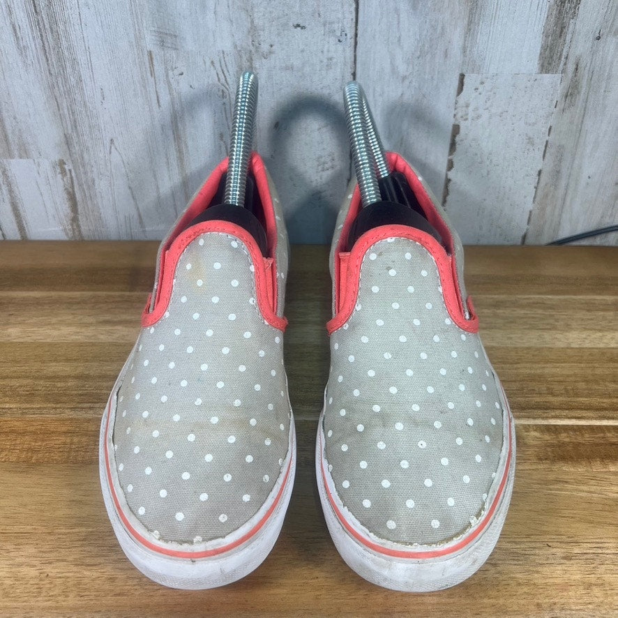 Vans Youth Size 3 Gray & Pink Polka Dot Slip-On Low Top Sneakers