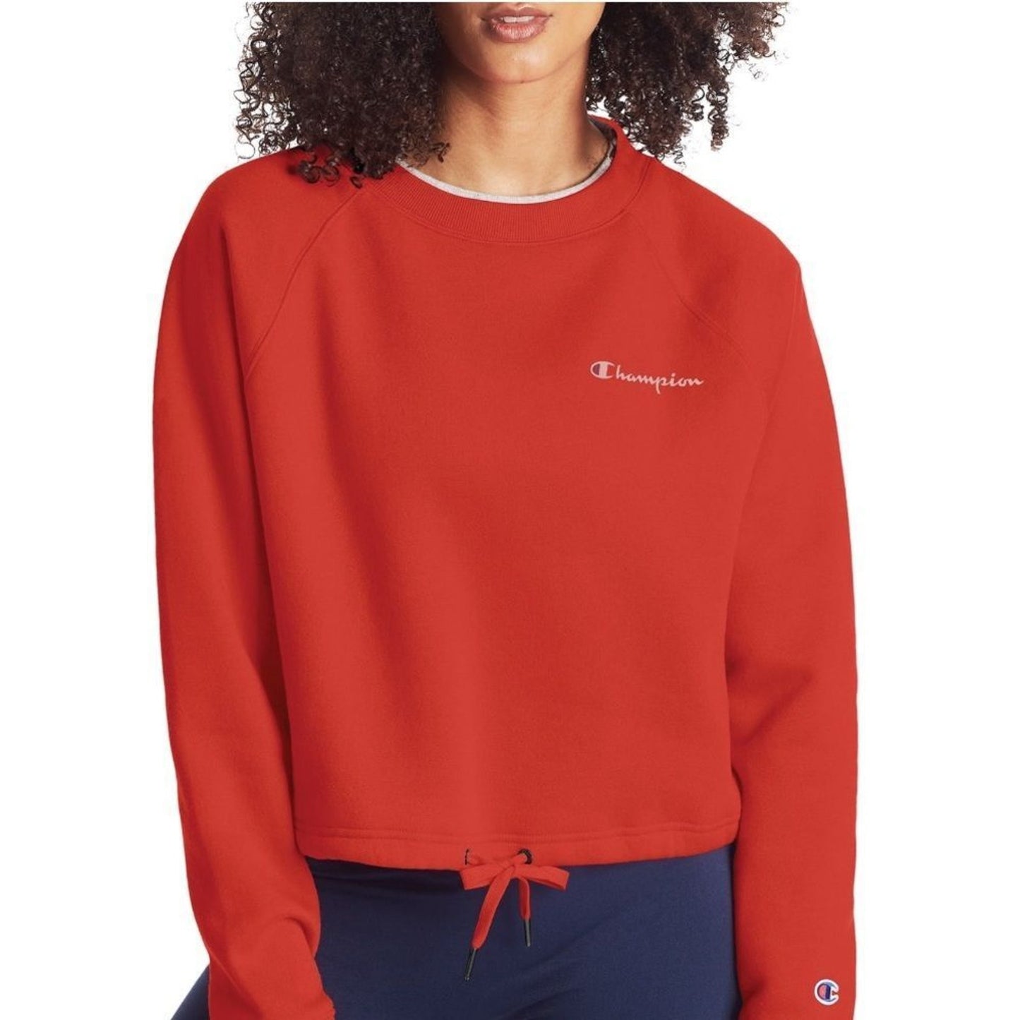 Champion Sweatshirt Womens XS Red Cropped Crewneck Pullover Drawstring