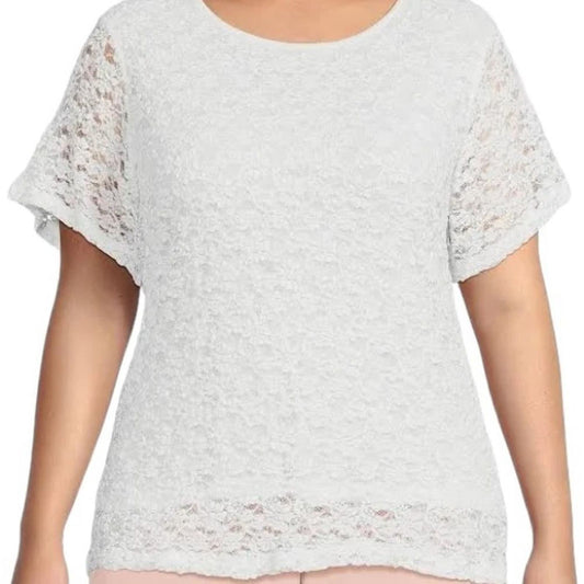 Calvin Klein Plus Size Crew Neck Short Sleeve Lace Top Size XL