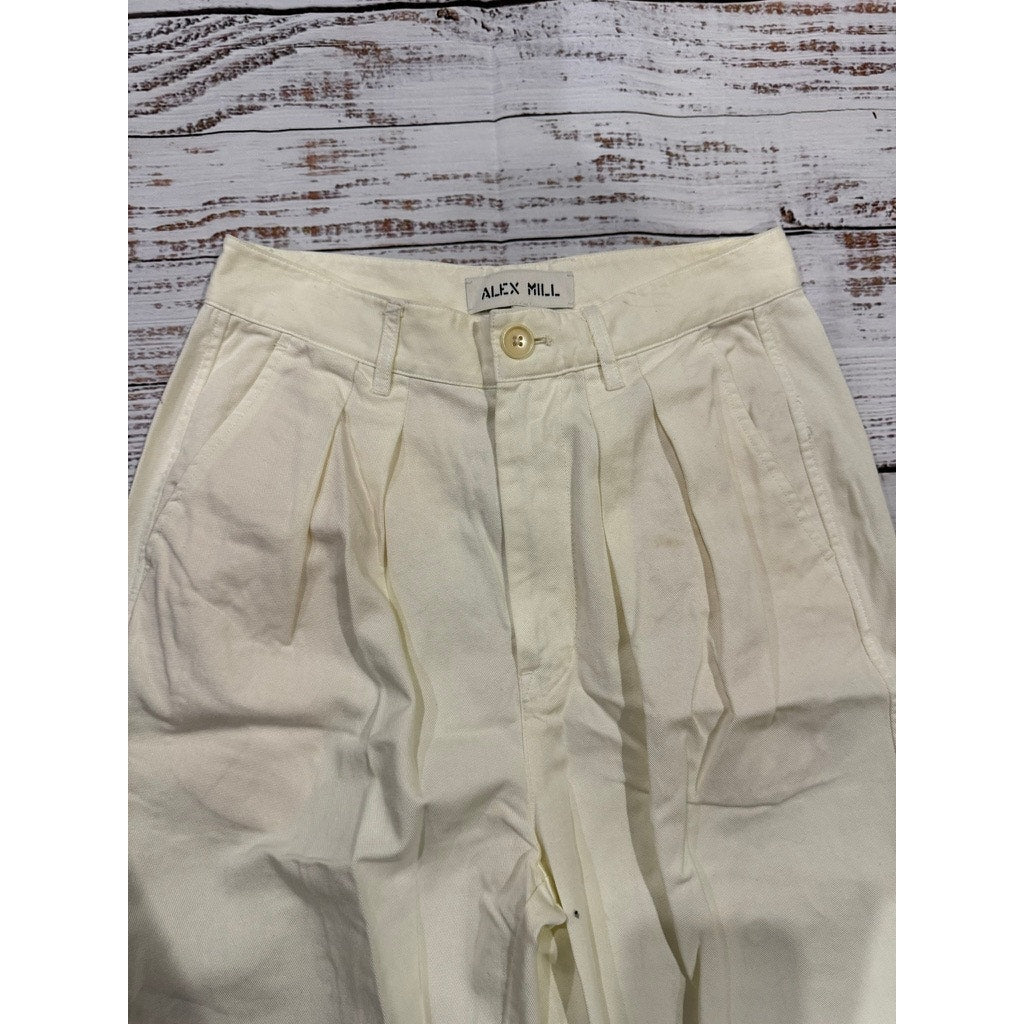 NWT Alex Mill Women's Dress Pants Size 2 Beige Double Pleat Twill Straight Leg