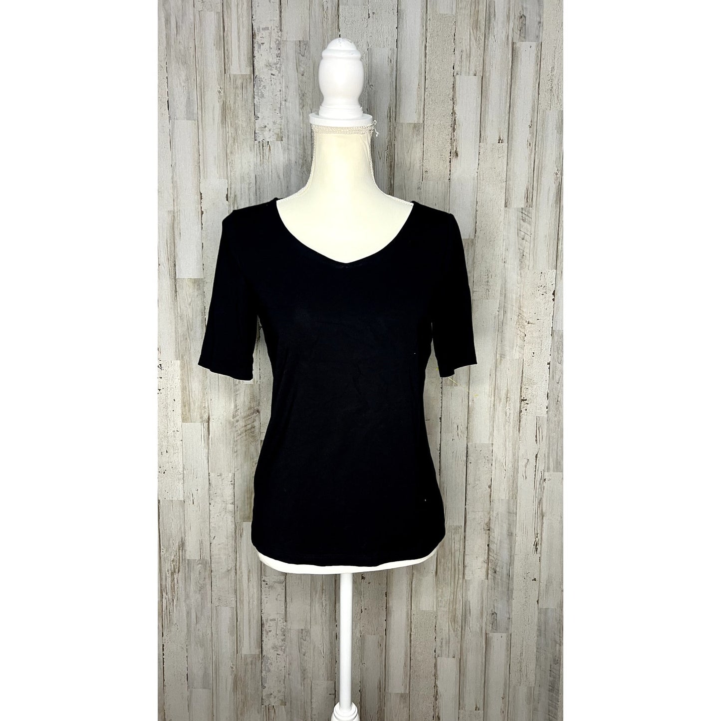 Talbots Petite Women's Black V-Neck Short Sleeve Top Size Small