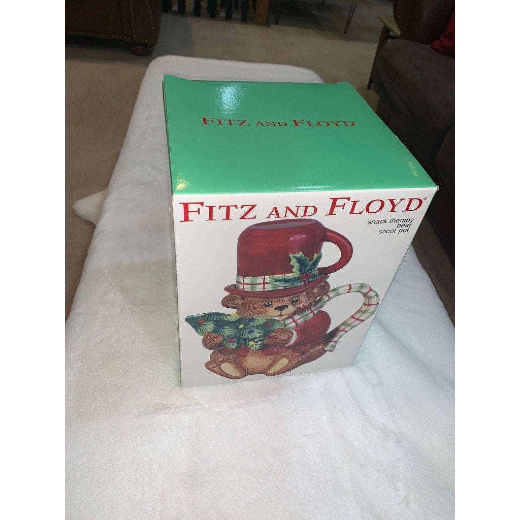 NEW IN BOX Fitz and Floyd Teddy Bear Christmas Teapot with Lid Holiday Decor