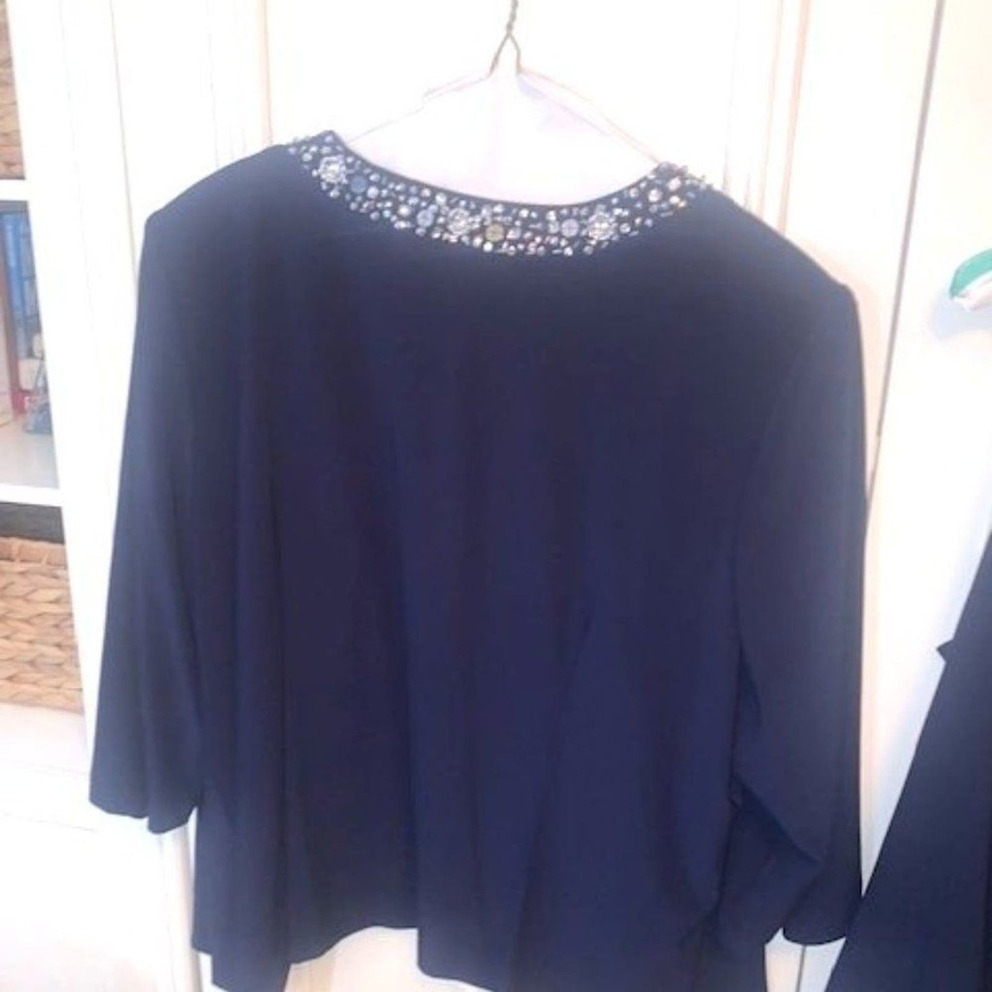 Navy Matte Jersey Jacket Dress with Sequin Beaded Trim 18W