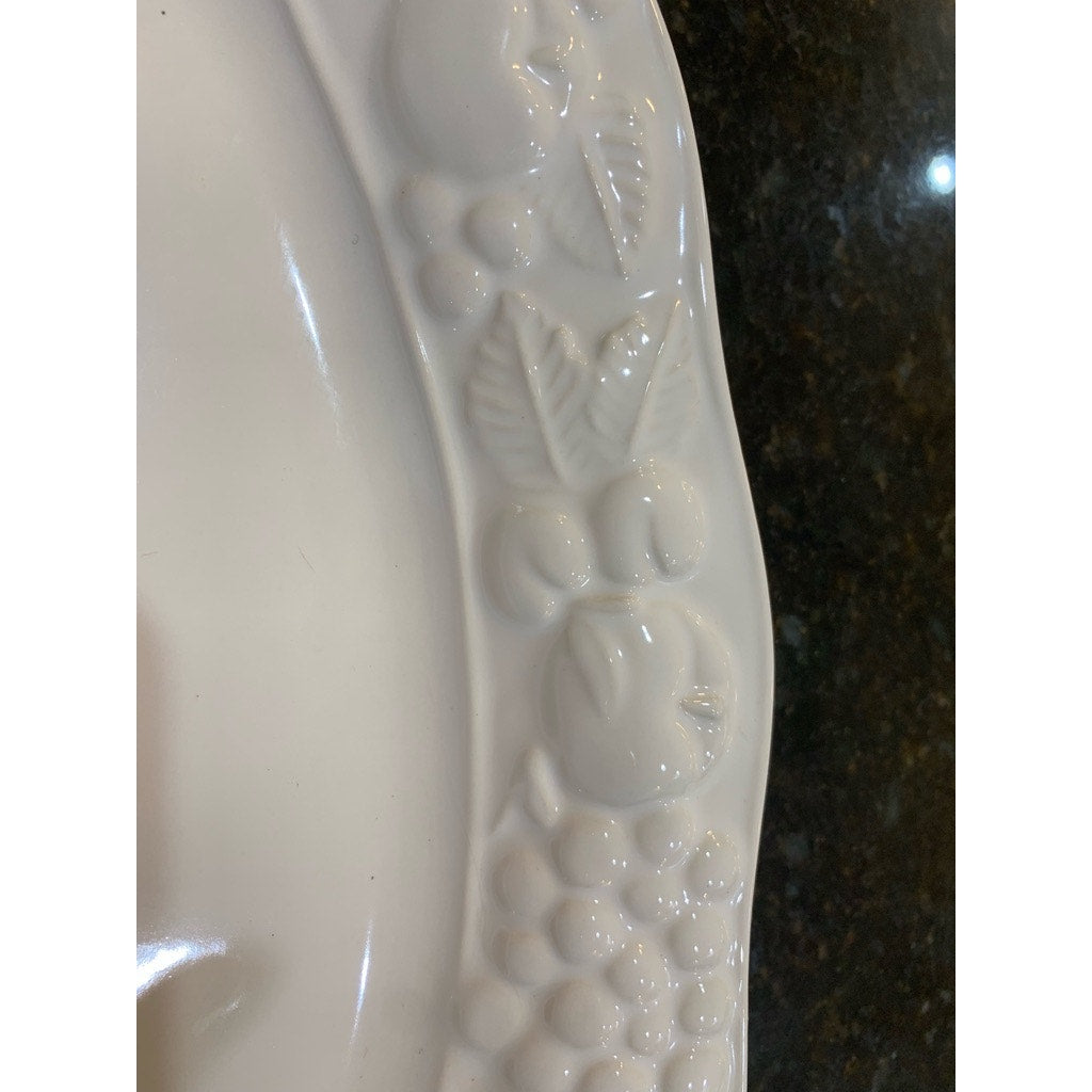 Fruit Embossed Oval Serving Platter White