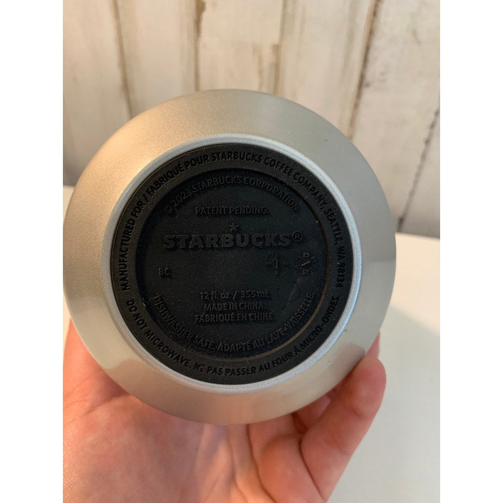 Starbucks Insulated Latte Mug Tumbler Silver w/ Lid 12 fl oz
