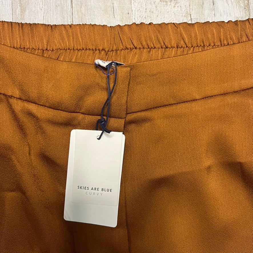 NWT Skies Are Blue Women's Bronze/Brown Pleated Pants Size 1X Elastic Waistband