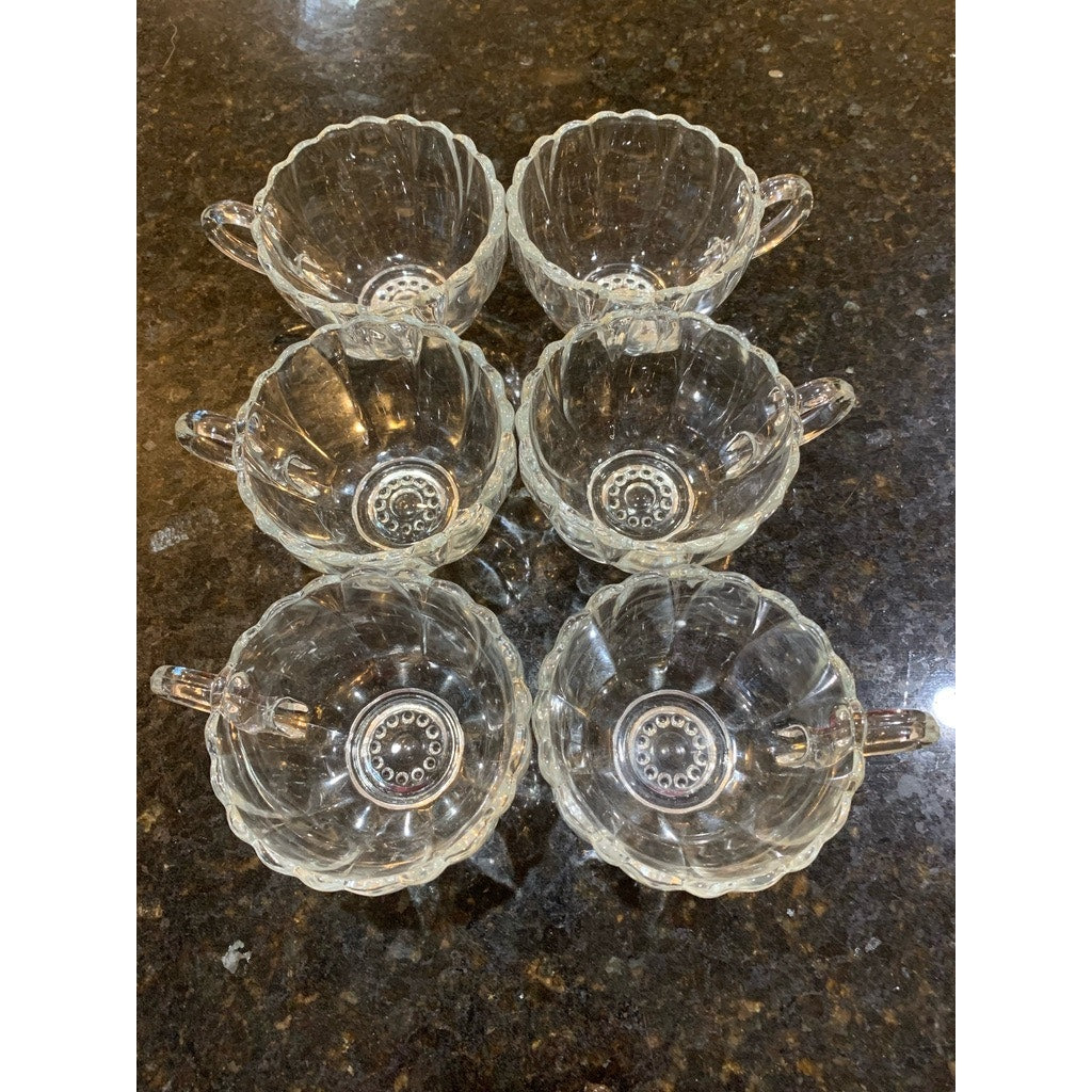 Hazel Atlas Vintage Clear Crystal Glass Teacups Set of 6 Fluted Edges