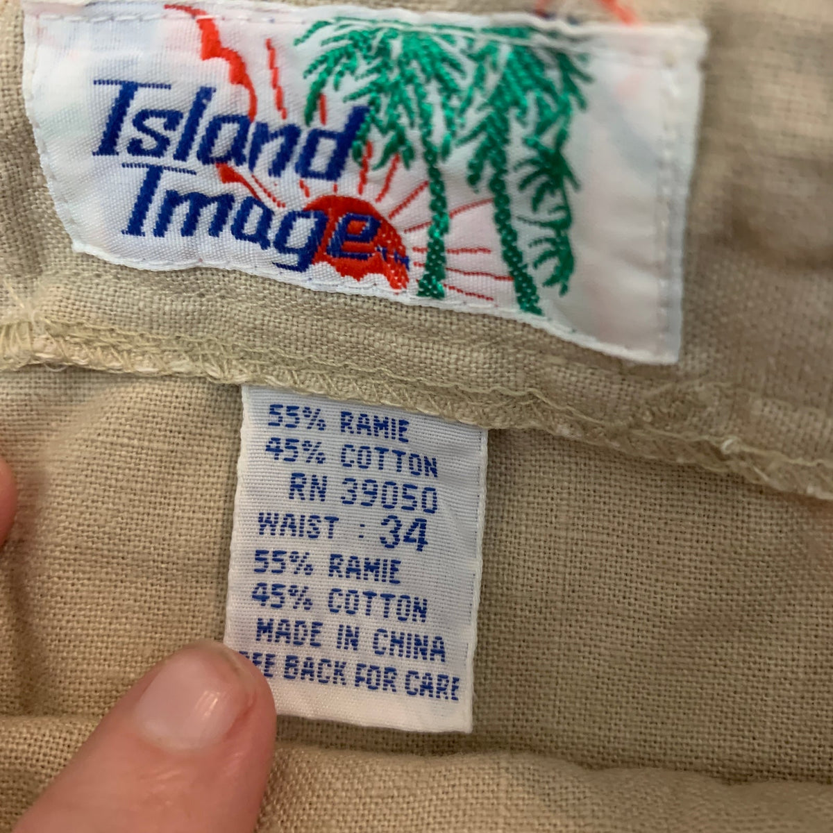Island Image Khaki Tie Waist Shorts Size 34 Men’s Ramie