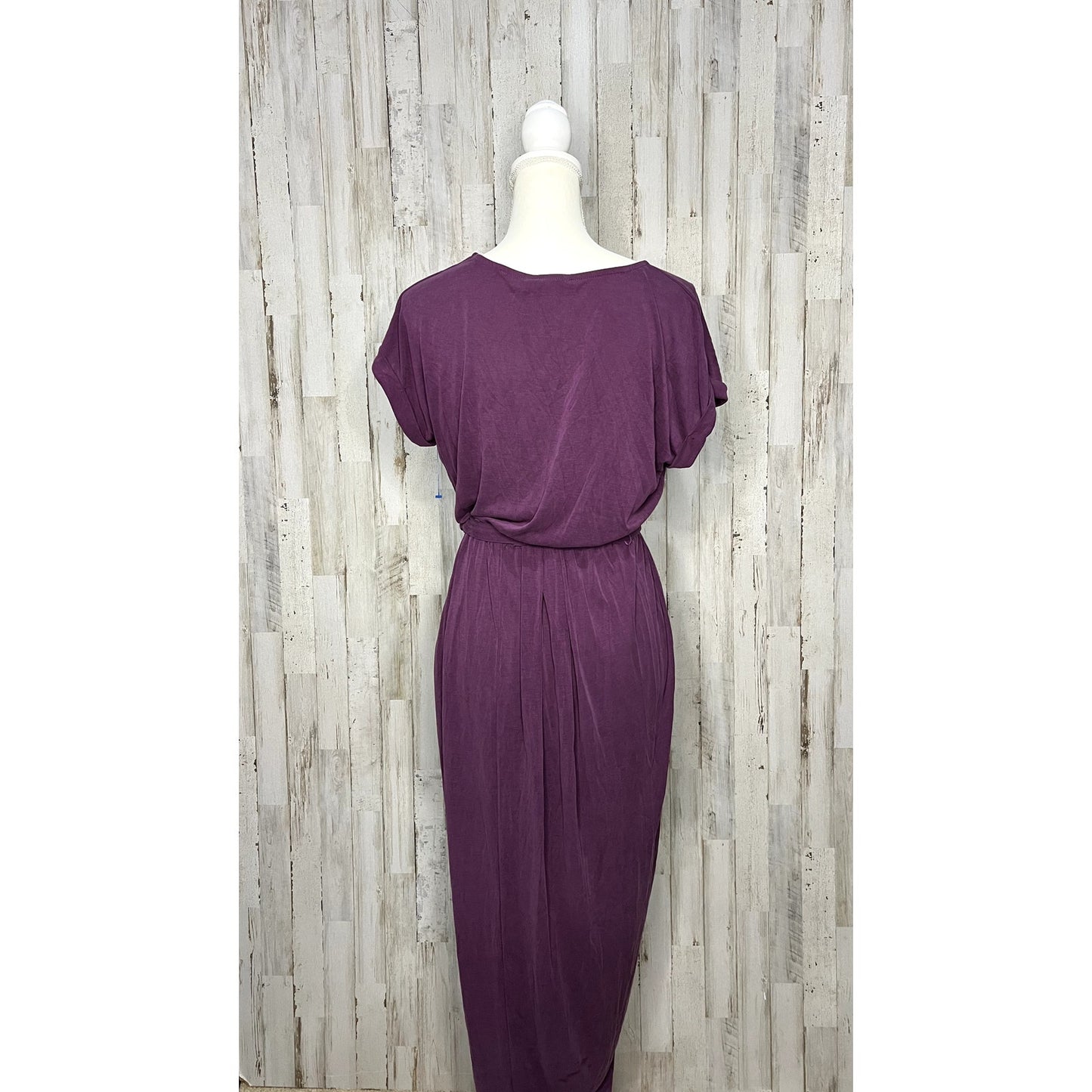 Lulus Women's Small Purple Faux Wrap Belted Midi Dress Short Sleeve Casual