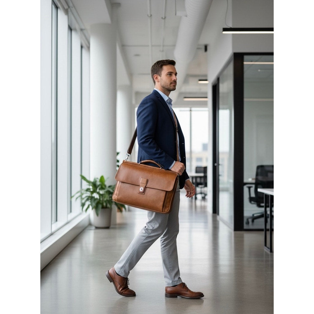 Vintage Coach Barclay Saddle Briefcase Brown Leather Unisex Bag
