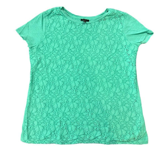 Talbots Green Lace Front Short Sleeve Short Size Medium