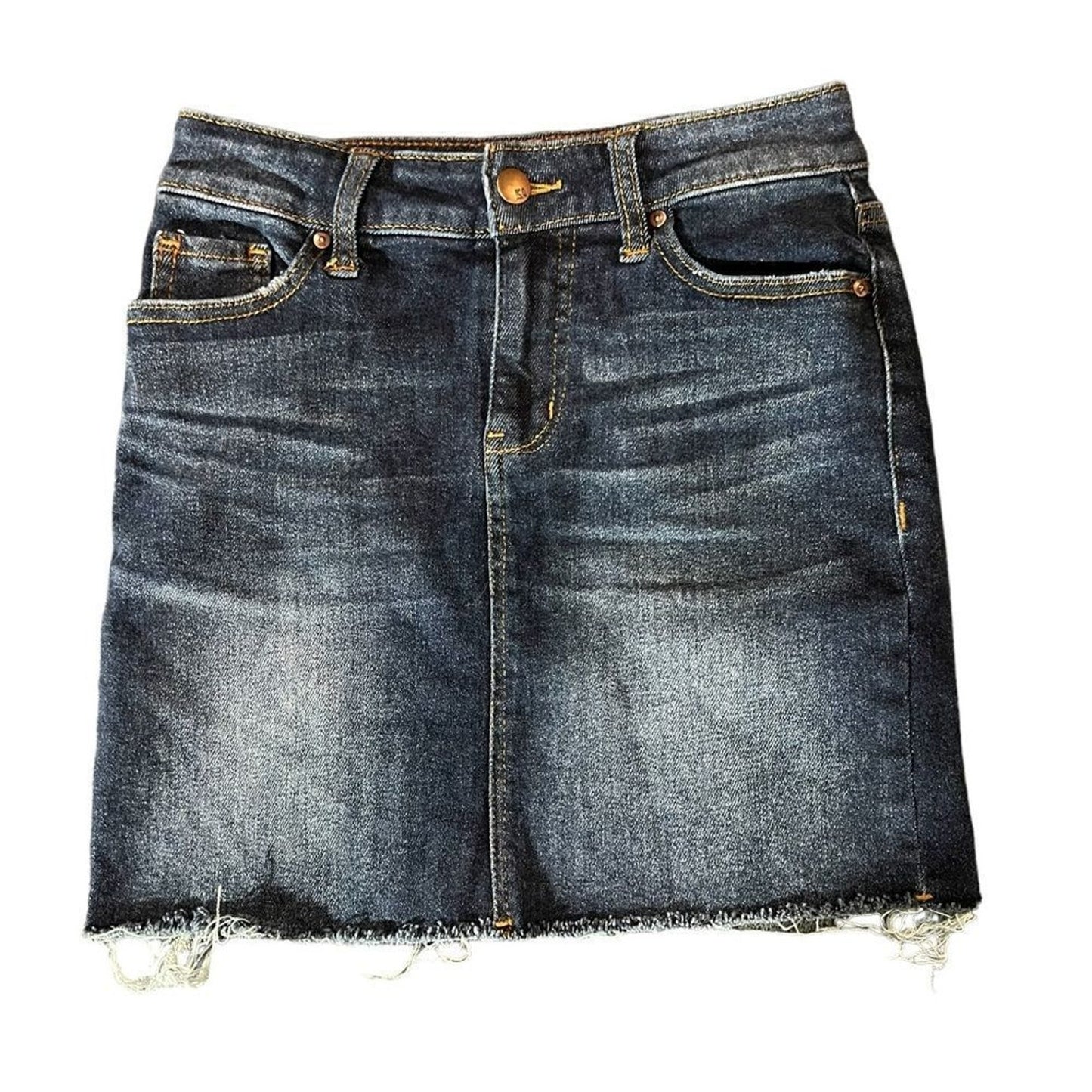 RSQ Collective Skirt Womens Size 0 Blue Dark Wash Denim Mini Raw Hem