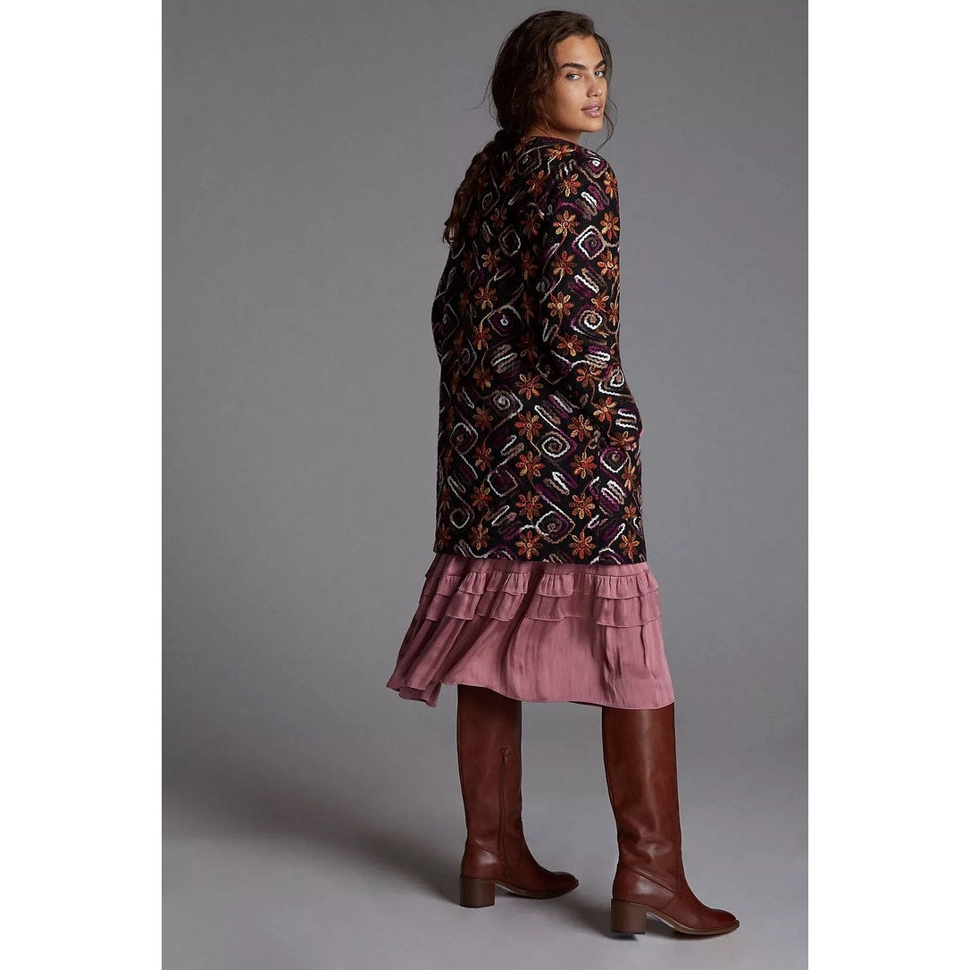 Anthropologie Women's XS Floral Embroidered Overcoat Multicolor Casual