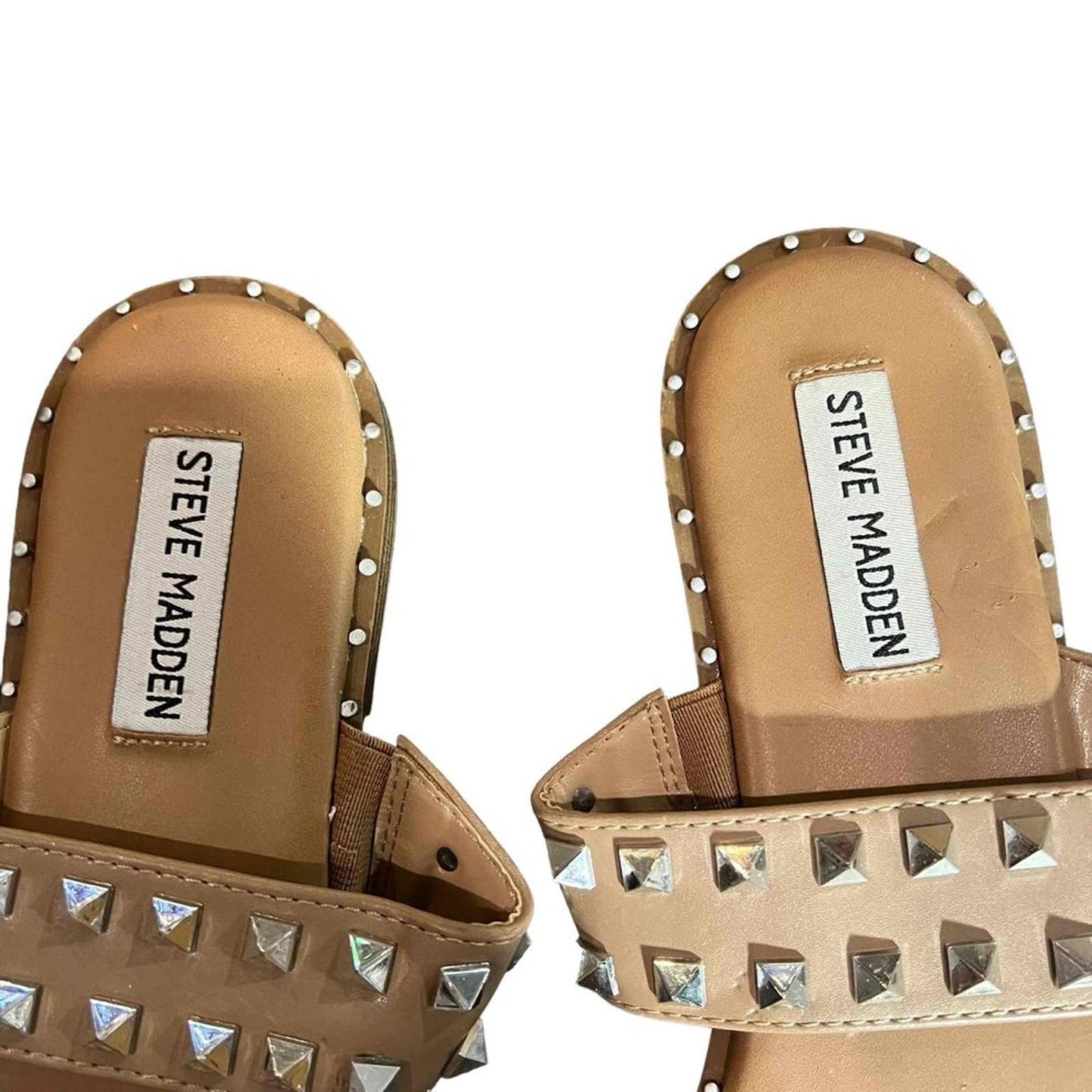 Steve Madden Skyler Tan/Beige Studded Design Slide Sandals Size US 9