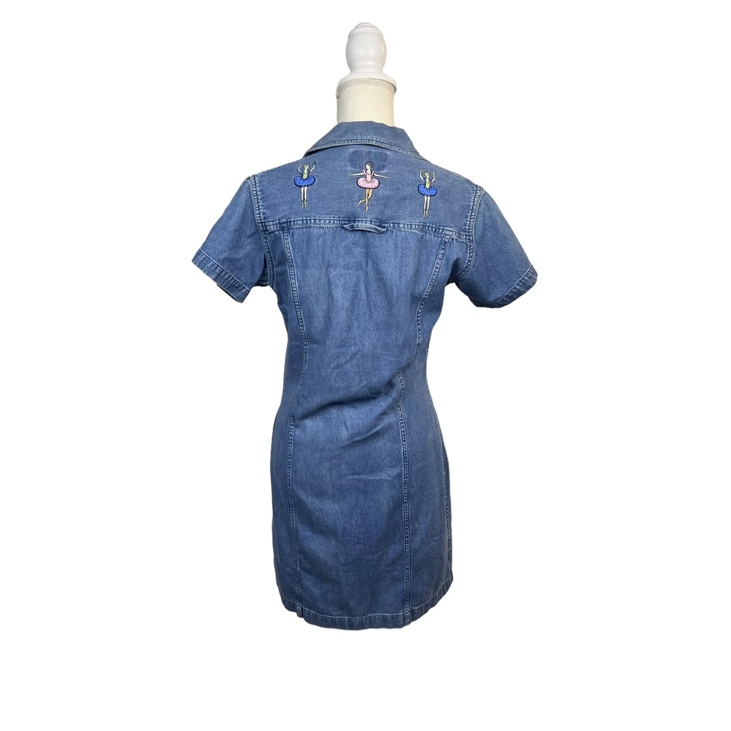 Bugle Boy Women's 8 Denim Dress Blue Dancer Embroidered Knee Length Casual