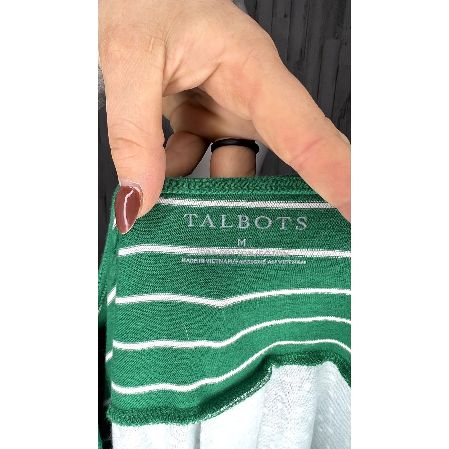 Talbots Women's Green Striped 3/4 Sleeve Blouse Size Medium Casual Top