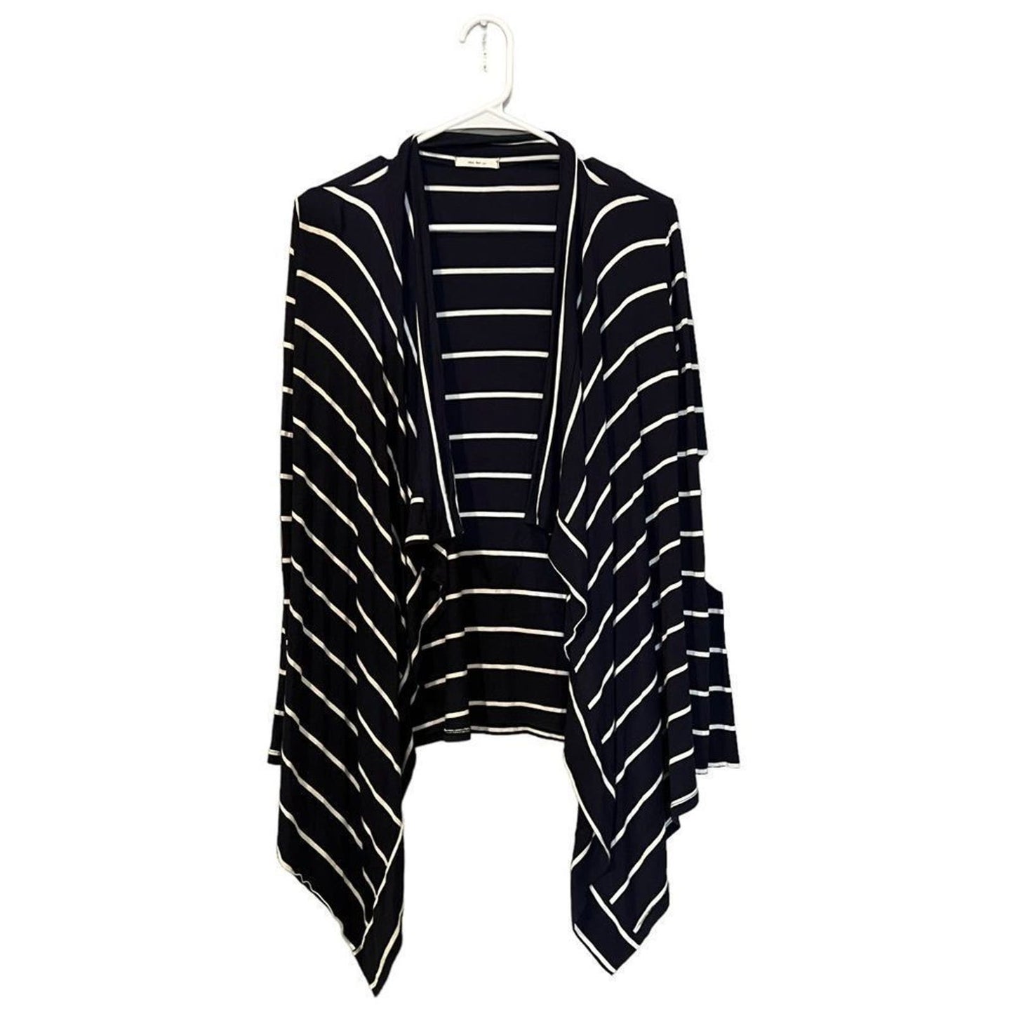 12PM by Mon Ami Black White Open Front Striped Rayon Cardigan Long Sleeve Size M