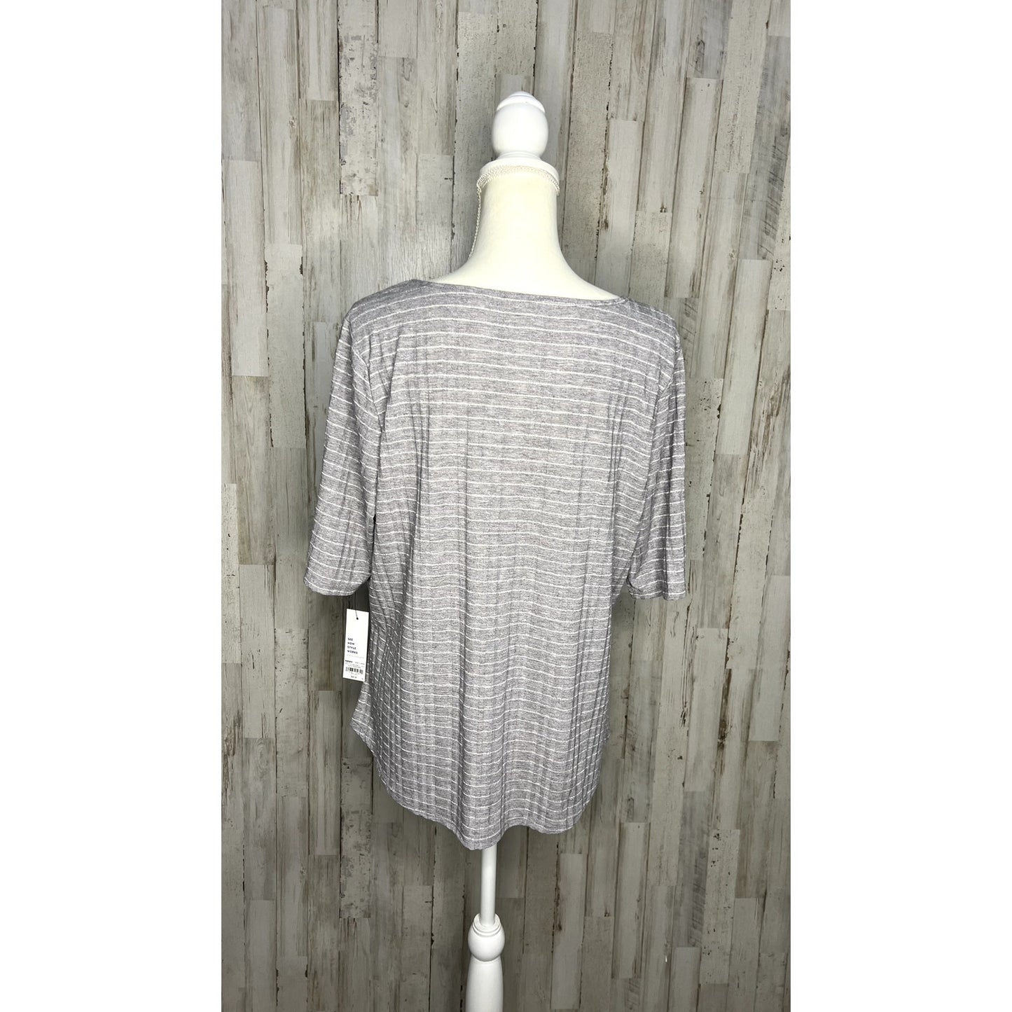 NWT Apt. 9 Women's XL Gray Striped 3/4 Sleeve Scoop Neck Blouse