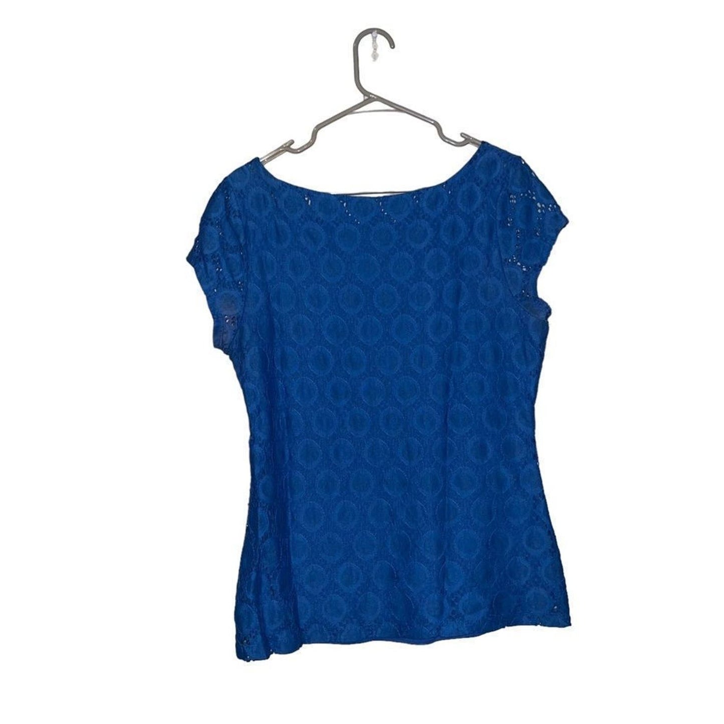 Banana Republic Shirt SZ 12 Peplum Blue Circle Cut Out Top