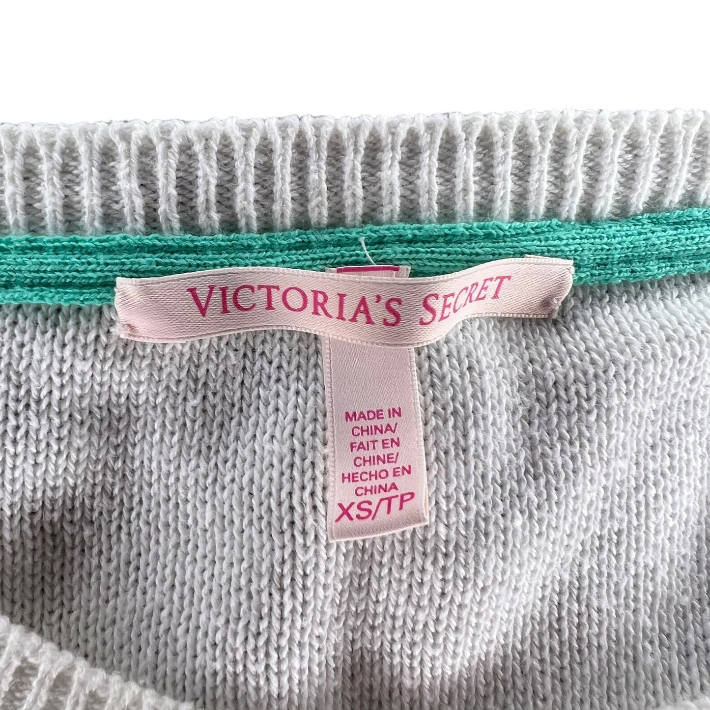 Victoria's Secret Womens XS White/Teal Ombre Hi-Low Pullover Long Sleeve Sweater