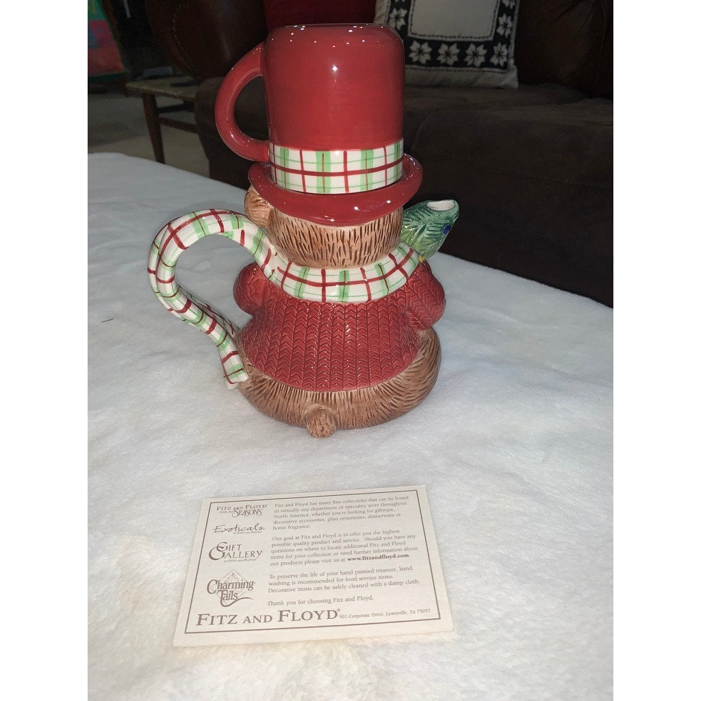 NEW IN BOX Fitz and Floyd Teddy Bear Christmas Teapot with Lid Holiday Decor