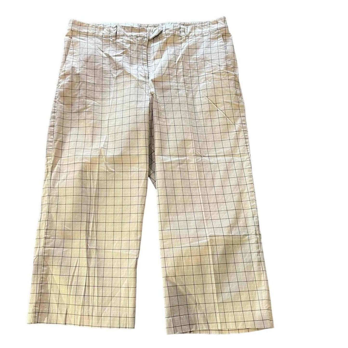 Lady Hagen Women's Beige Checkered Wide Leg Cropped Golf Pants Size 14