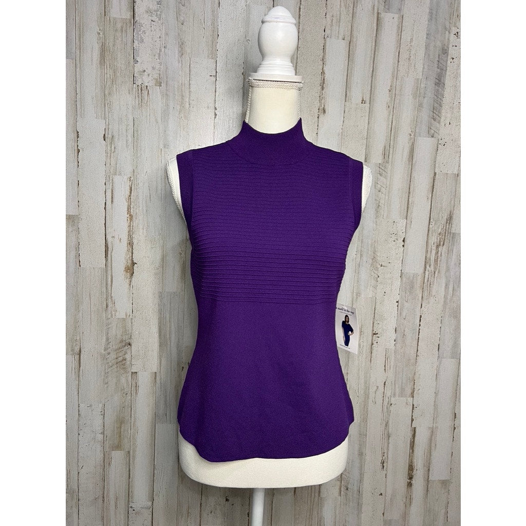 NWT Cable & Gauge Women's Large Purple Sleeveless Turtleneck Knit Sweater Vest