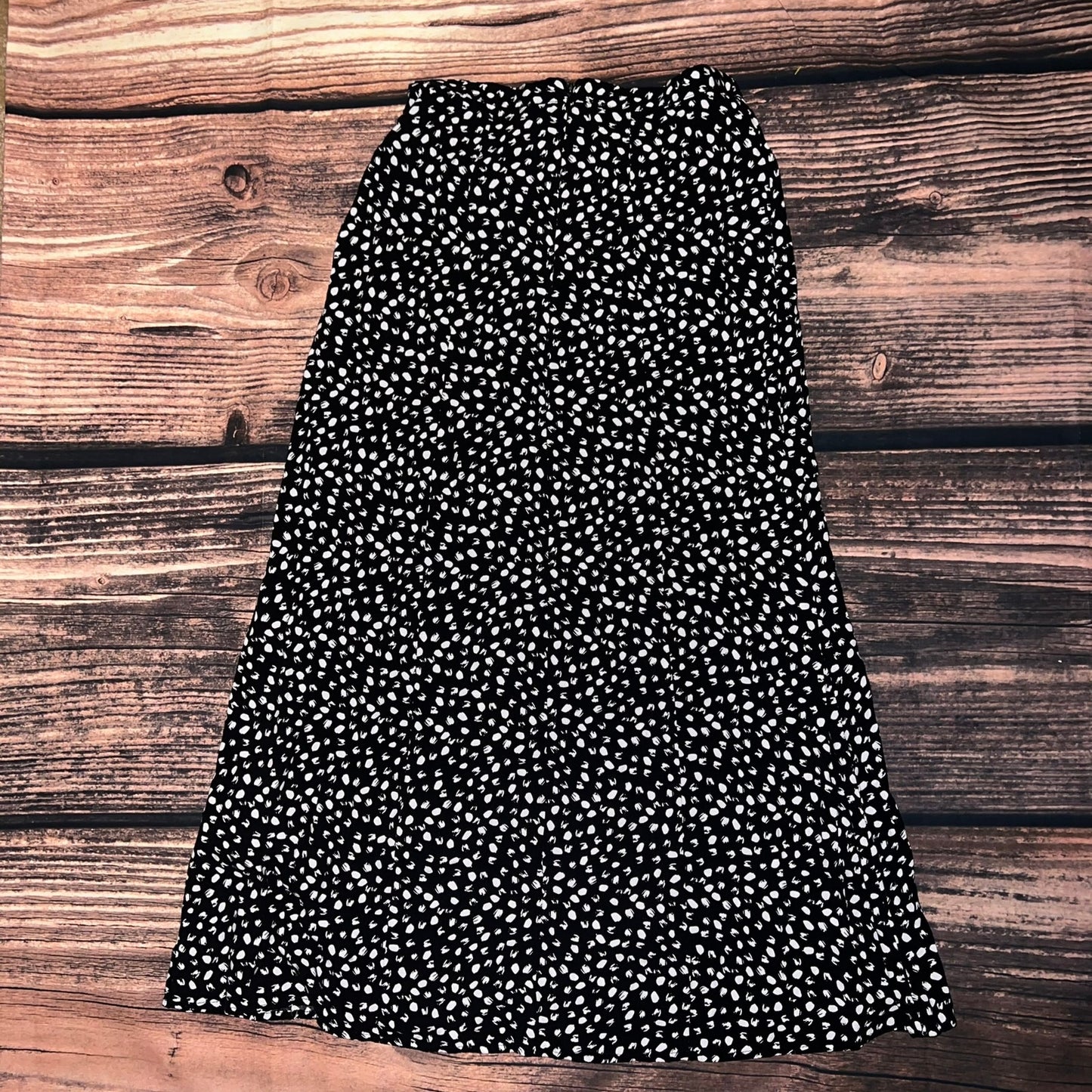 Topshop Women's Size 6 Black Polka Dot Midi Skirt with Slit Casual