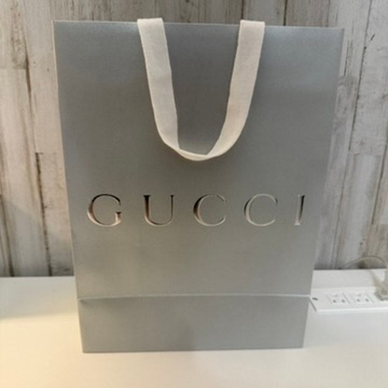 Gucci Boutique Shopping Gift Bag Silver White Ribbon Handles Reusable