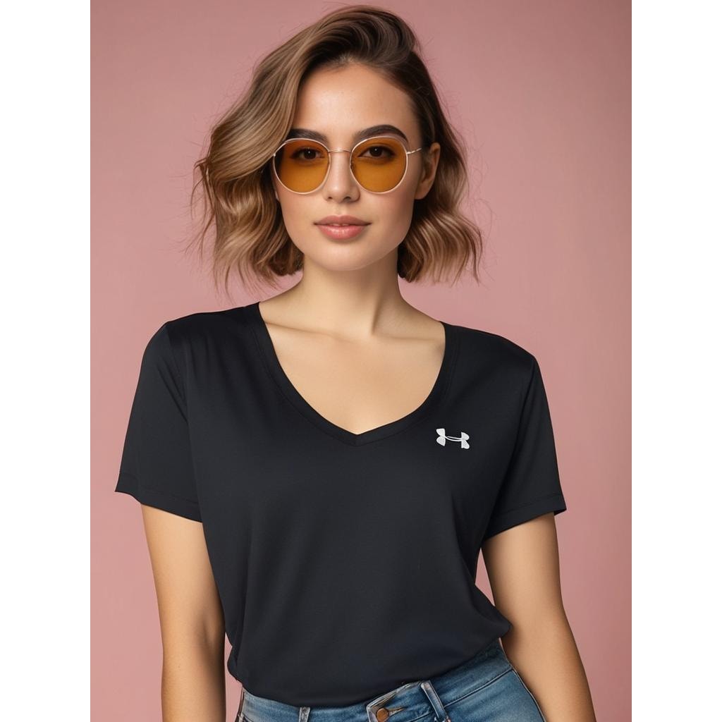 Under Armour Women's V-Neck Short Sleeve T-Shirt Black Size Large Casual