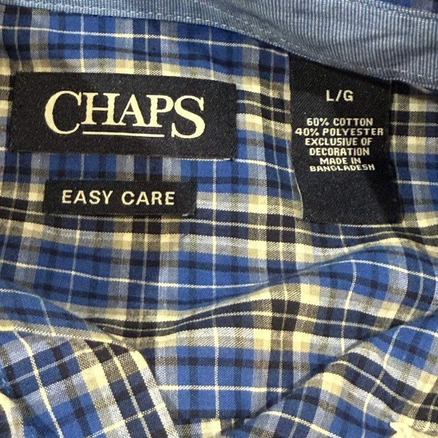 Chaps Men's Blue Plaid Long Sleeve Button-Down Shirt Size Large