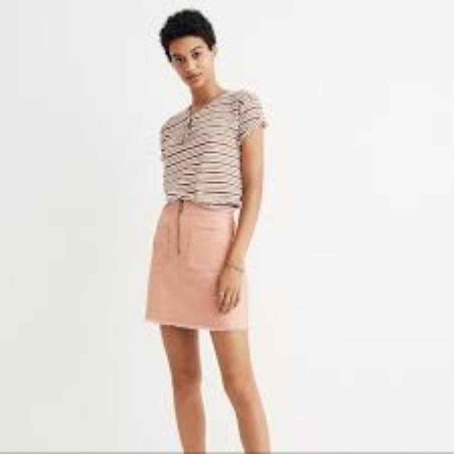 Madewell Peachy Pink A-line Zip Patch Pocket Frayed Hem Denim Mini Skirt, Size 4