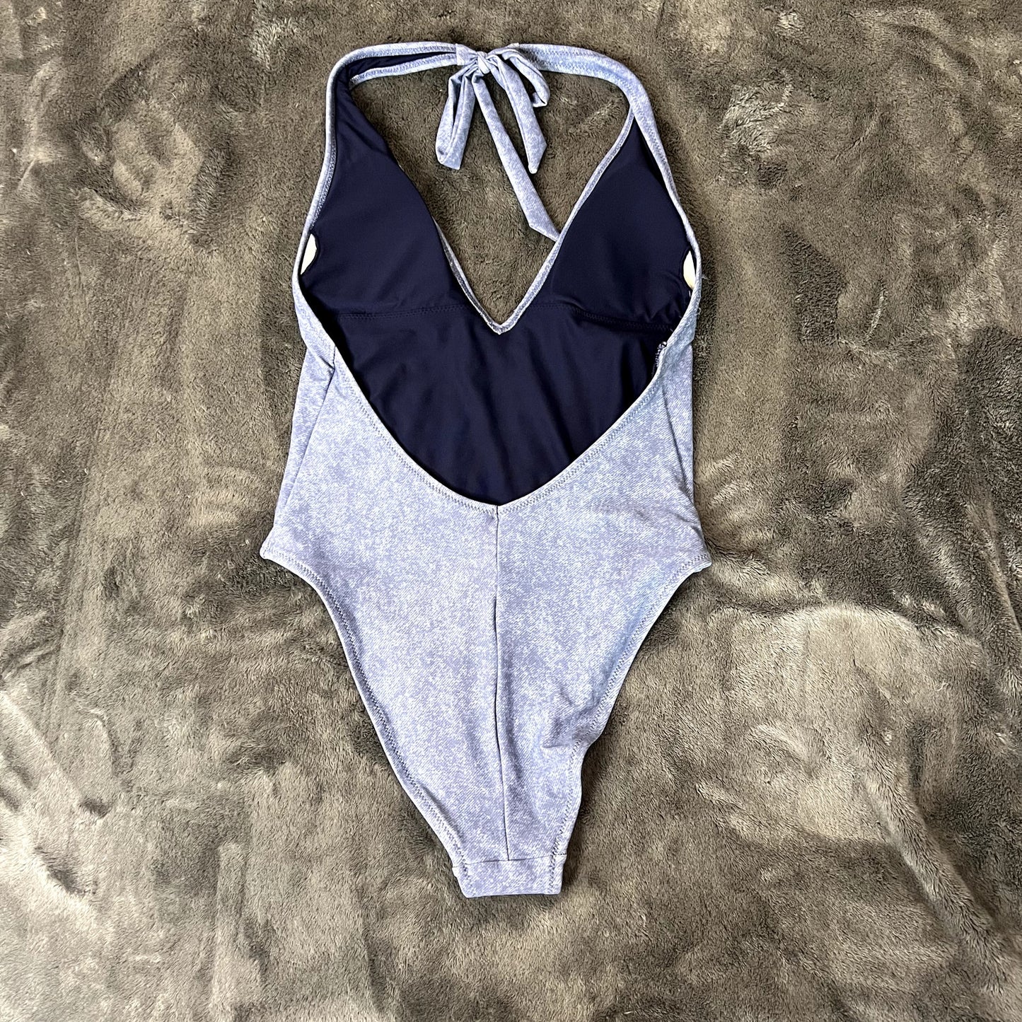 NWT Aerie Women's Medium Halter Tie Back Low Cut One Piece Swimsuit Blue