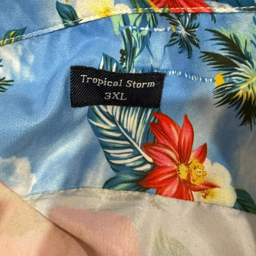 Tropical Storm Men's 3XL Blue Floral Hawaiian Shirt Short Sleeve Casual