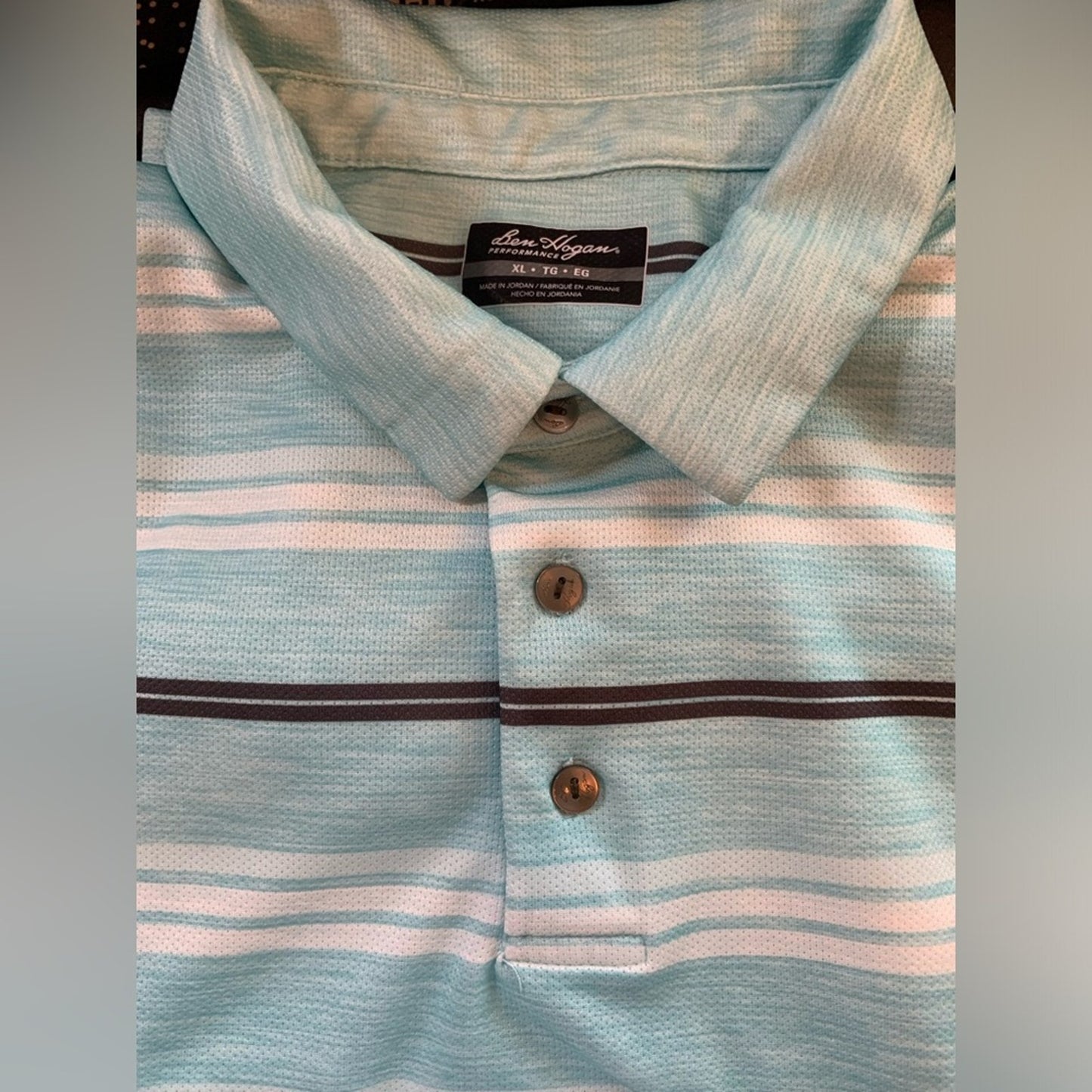 Ben Hogan Golf Polo Shirt Men's XL Light Blue Striped Short Sleeve