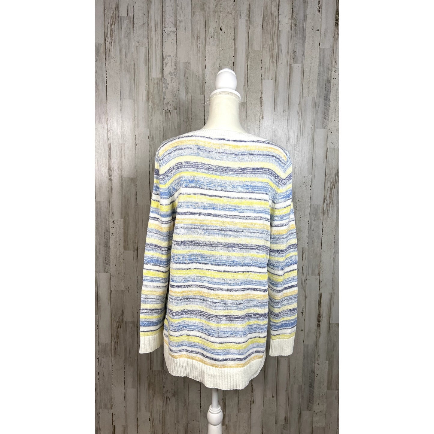 Talbots Large Women's Blue/Yellow Long Sleeve Casual Striped Pullover Sweater