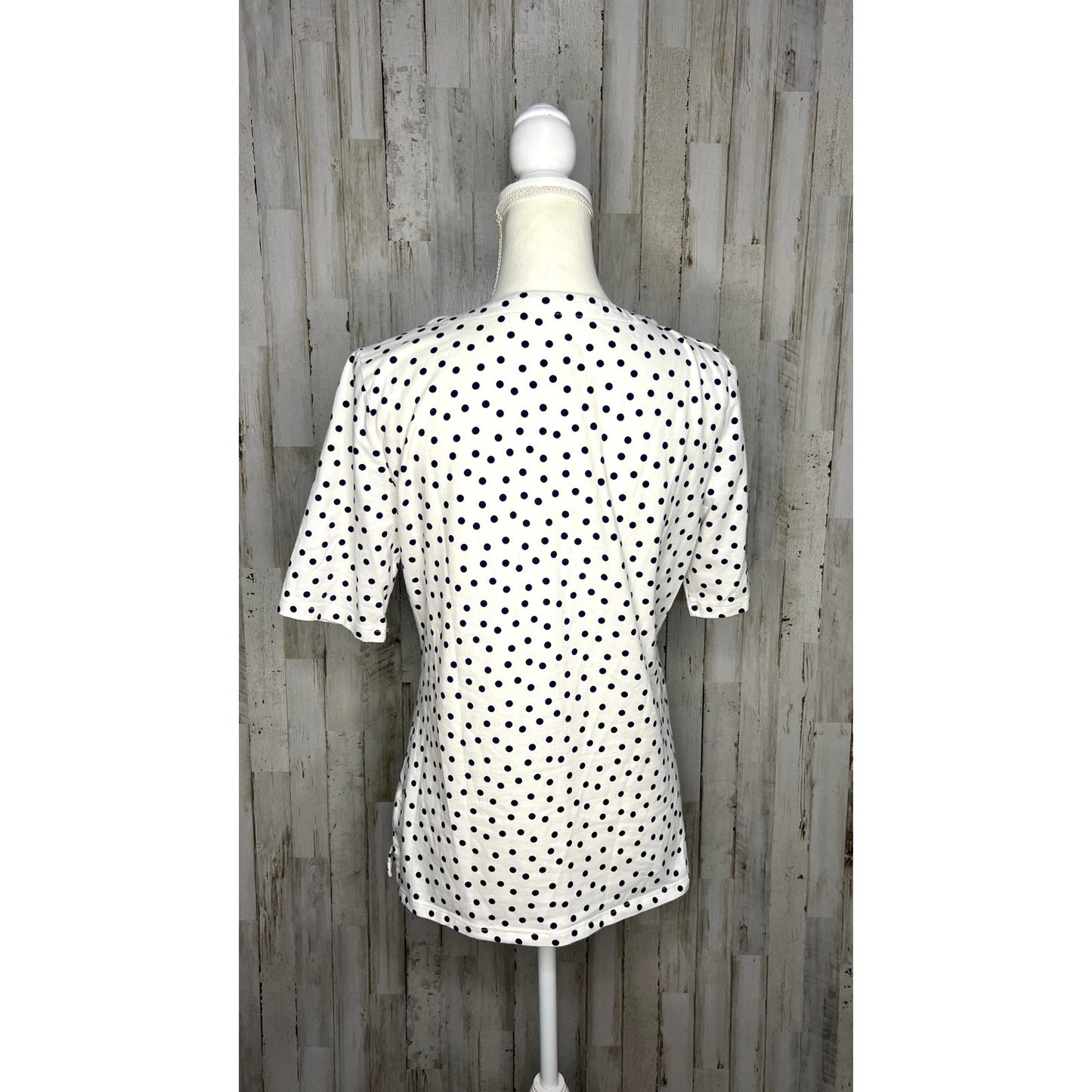 Talbots Women's Polka Dot V-Neck 3/4 Sleeve Tee White/Purple Size Small