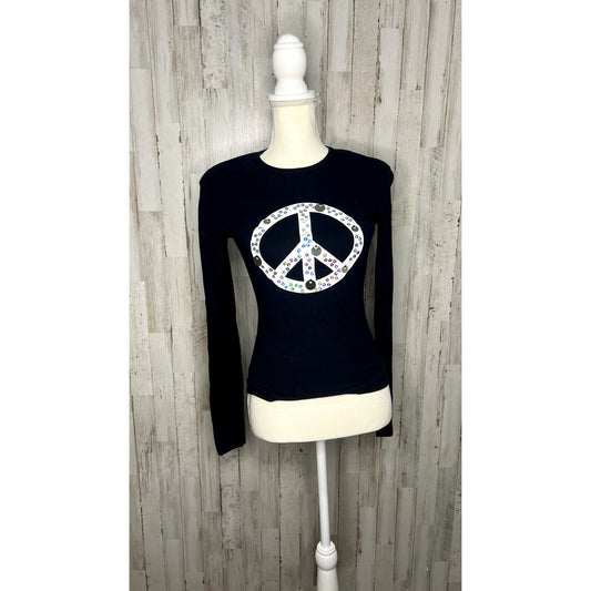 United Colors Of Benetton Youth Large Black Crystal Peace Sign Design Shirt