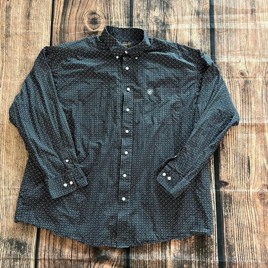 Ariat Men's 2XL Black Geometric Long Sleeve Button-Up Shirt Casual